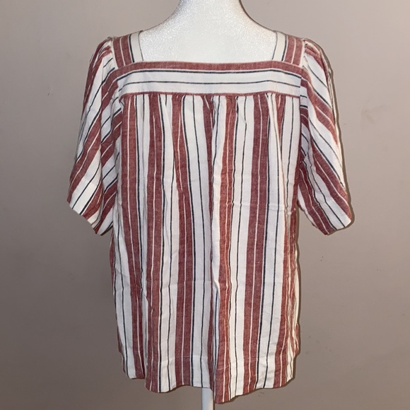 Loft Striped Linen Blend Short Sleeve Blouse - Picture 5 of 11